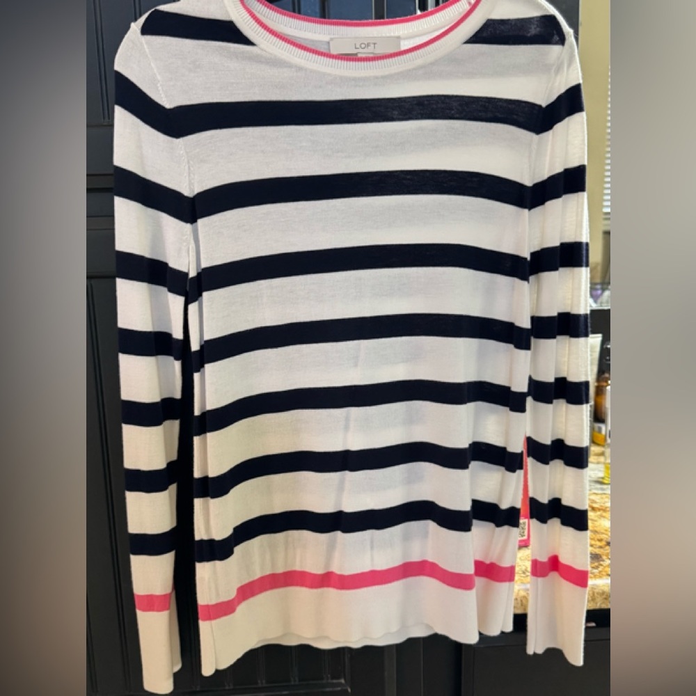 LOFT Black, White, and Pink Striped Sweater